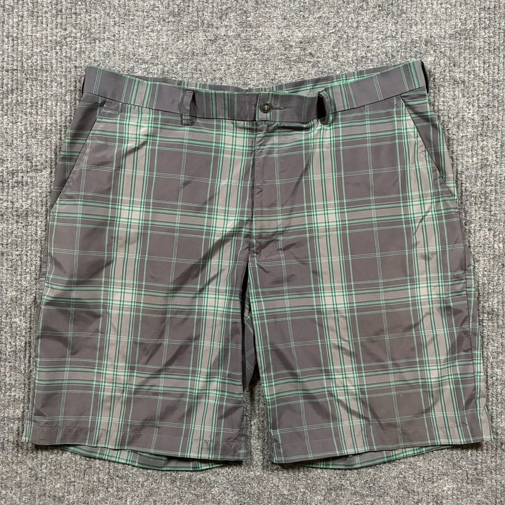 Grand Slam Mens Golf Short Size 38 Gray Green Plaid Chino Outdoor Mid Rise